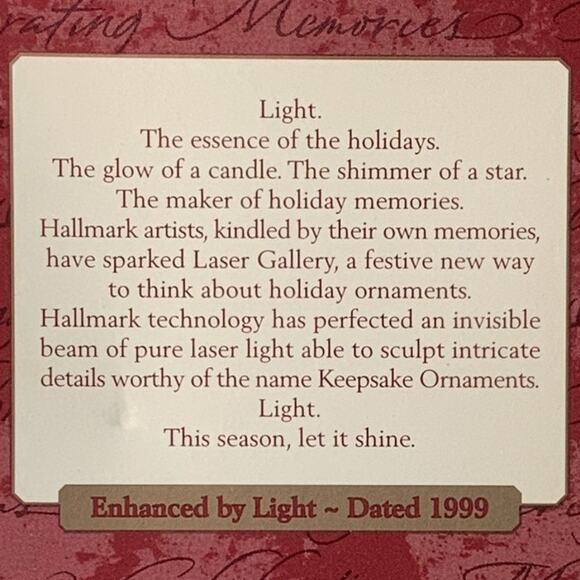 Hallmark 1999 Keepsake Laser Gallery Ornament, A Wish for Peace - Picture 7 of 9